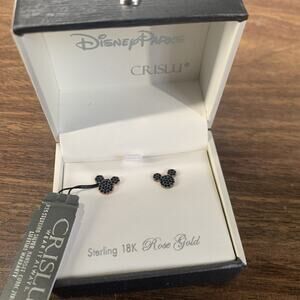 Disney Parks CRISLU 18k Rose Gold Over 925 Silver CZ Mickey Mouse Stud Earrings